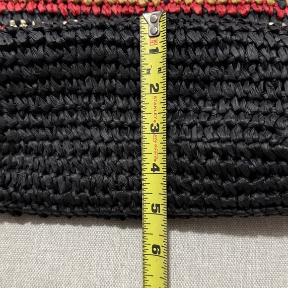 NWOT Woven Natural Material Bag-Black/Brown/Red/Cream-Faux Leather Straps-Lined - Picture 12 of 12